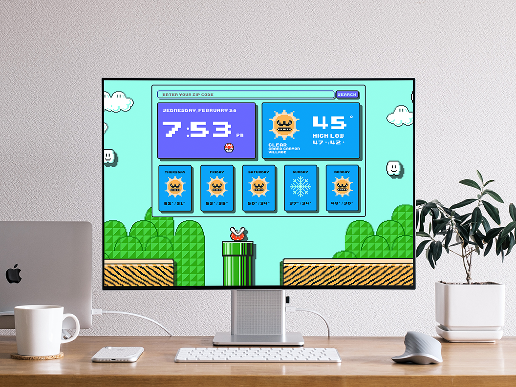 8-Bit Weather App desktop computer mockup